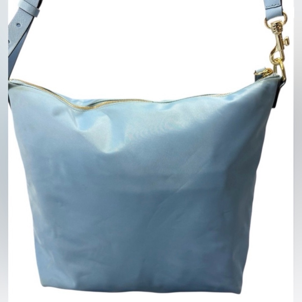 Henri Bendel Blue Nylon Tote Gold Hardware Shoulder Bag Large - Picture 3 of 13